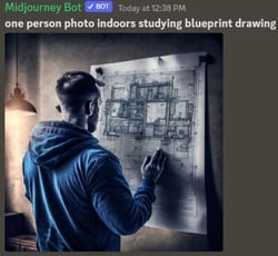MidJourney.Person Studying Blueprint