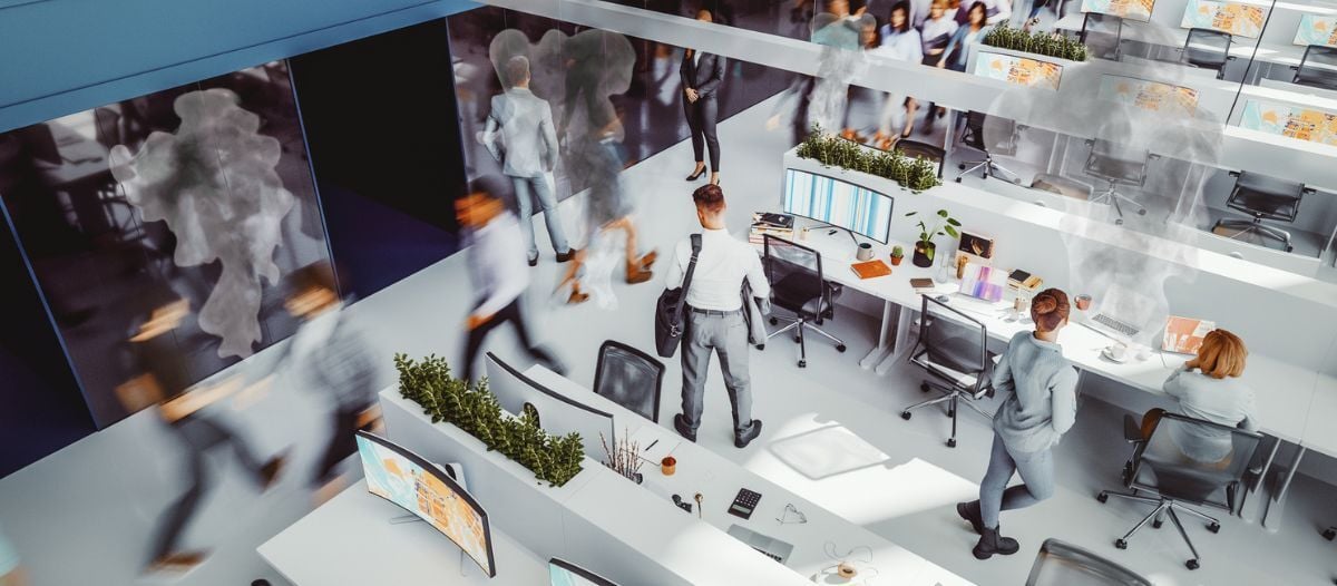 Imagine a tall building in a sprawling metropolis, packed with office workers bent over their desks or milling about, moving from office to office as they collaborate on projects and take meetings. A cough here, a sneeze there – while unpleasant, these common human actions seem harmless enough. 